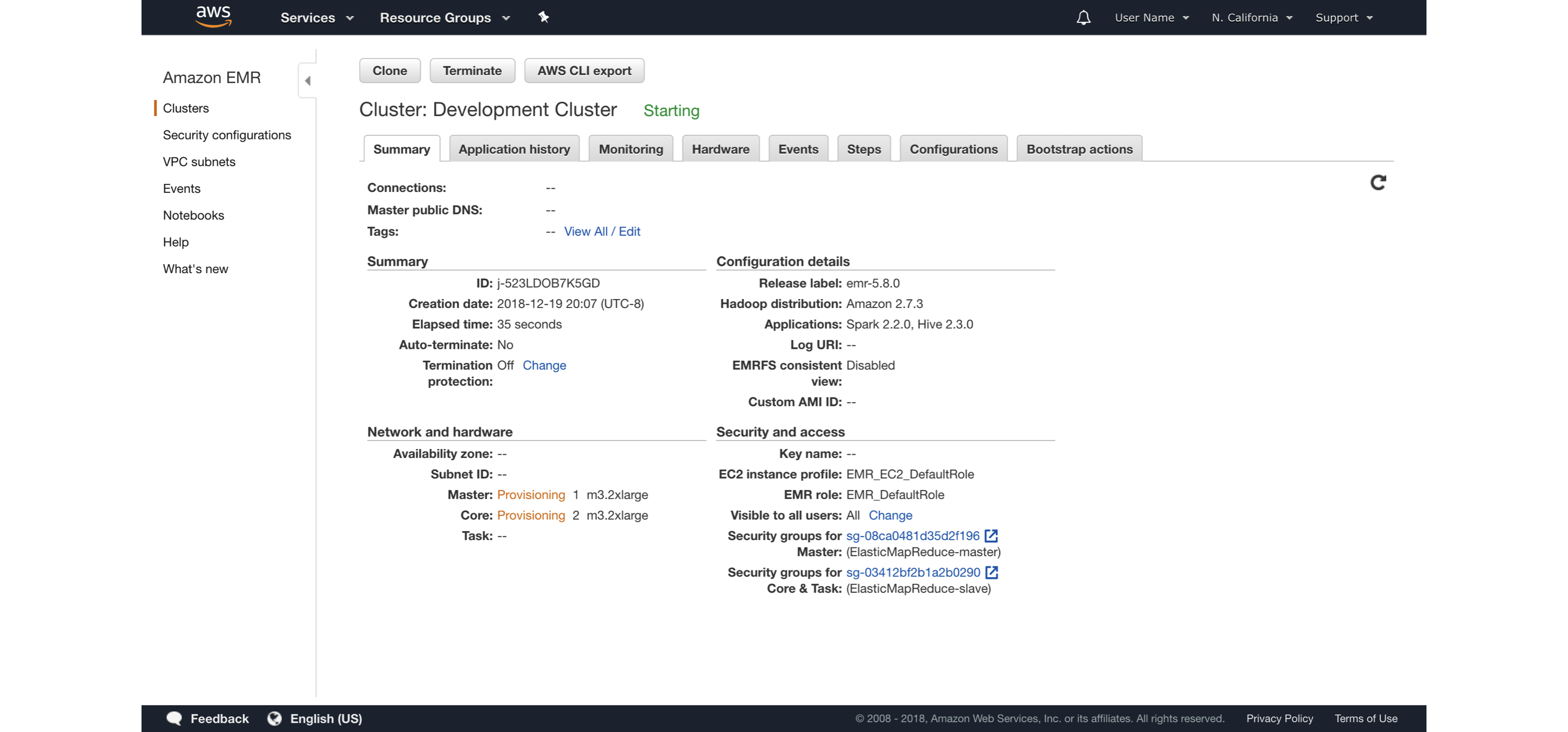 Launching an Amazon EMR cluster