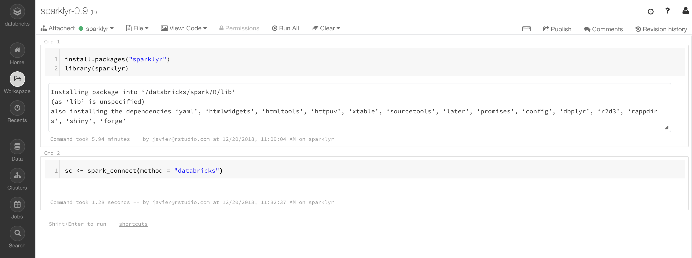 Databricks community notebook running sparklyr