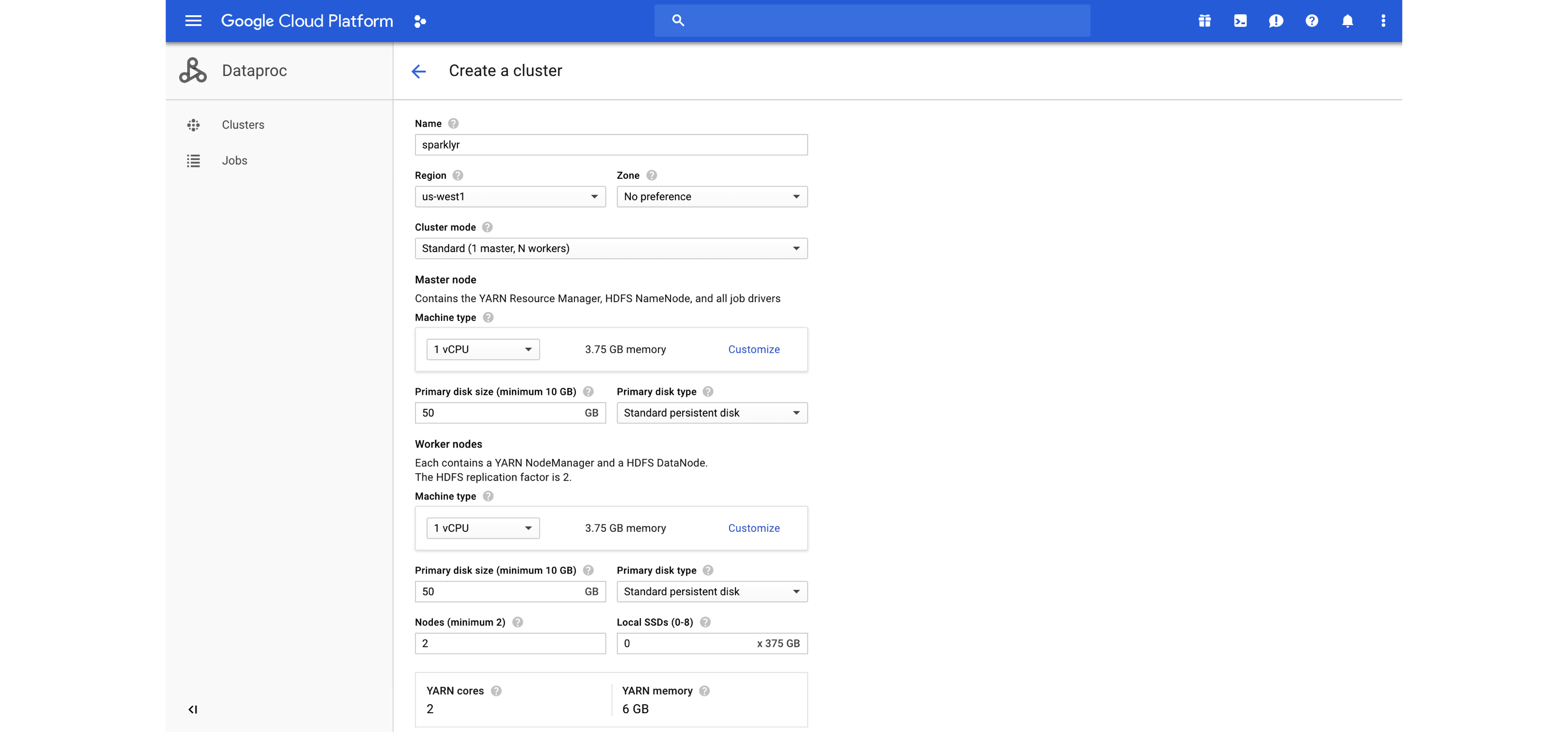 Launching a Dataproc cluster