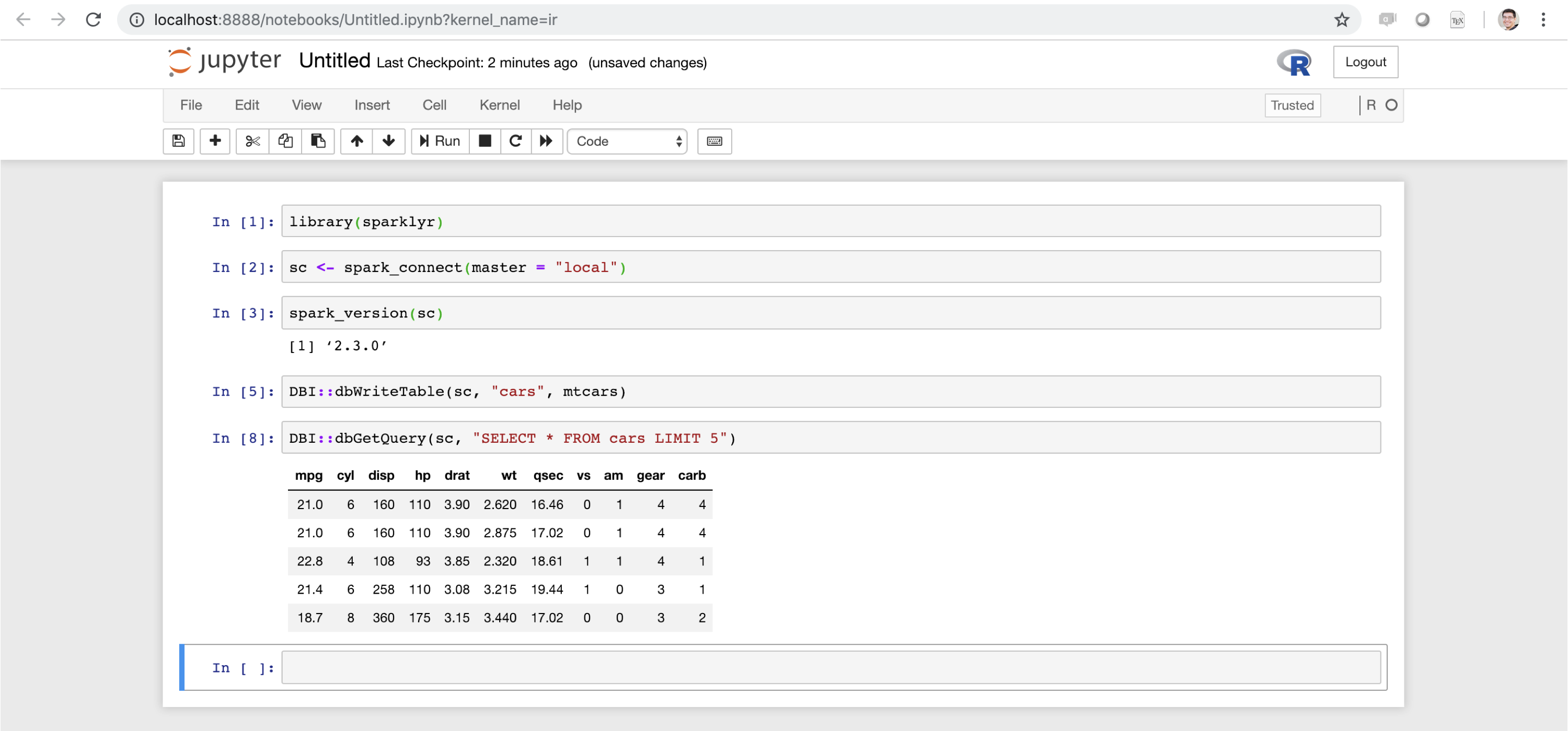 Jupyter notebook running sparklyr