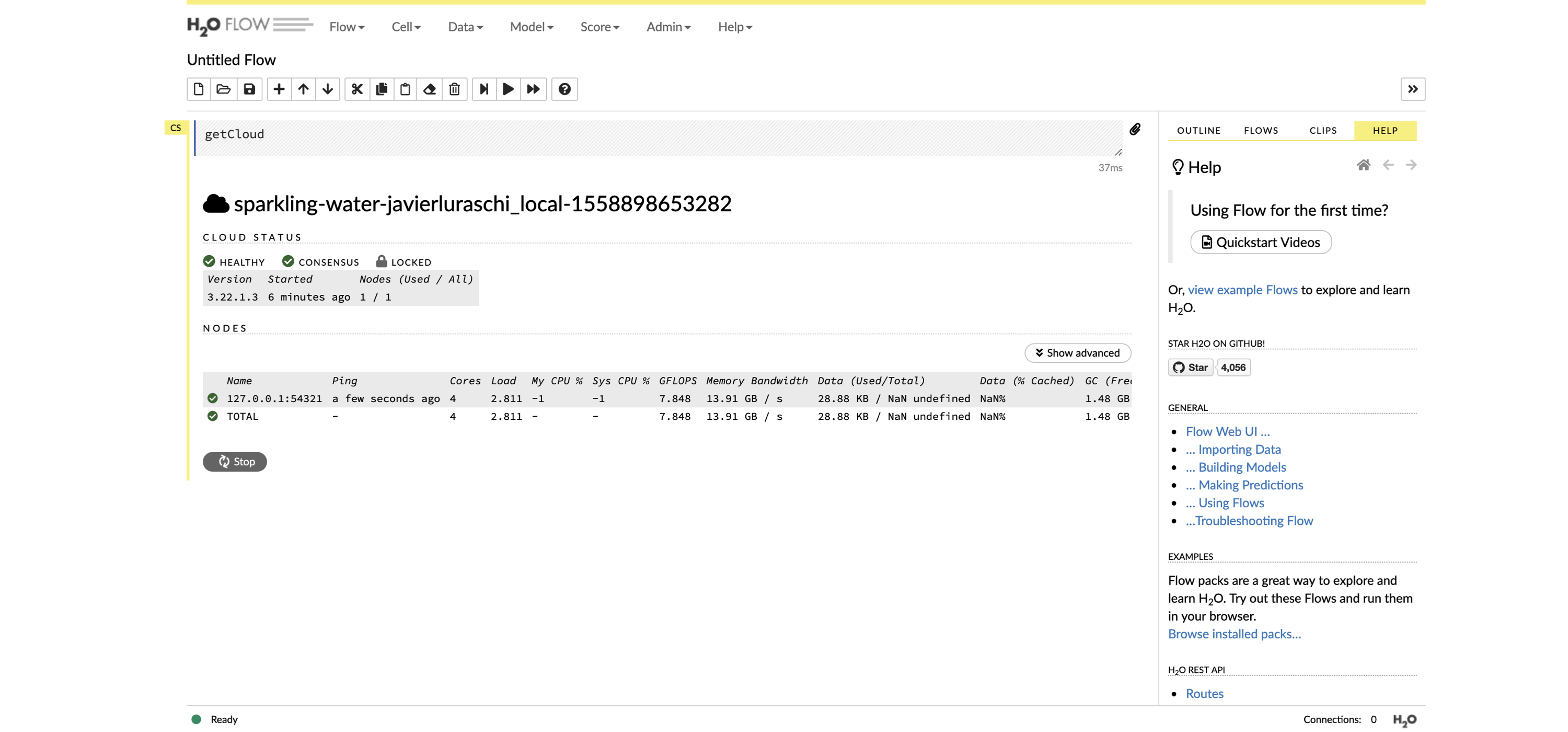 The H2O Flow interface using Spark with R