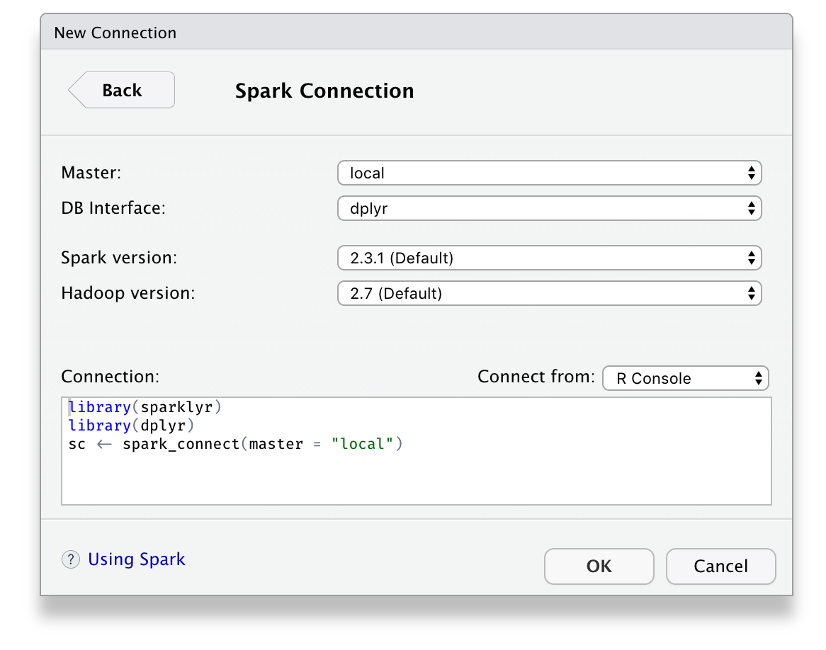 RStudio New Spark Connection.